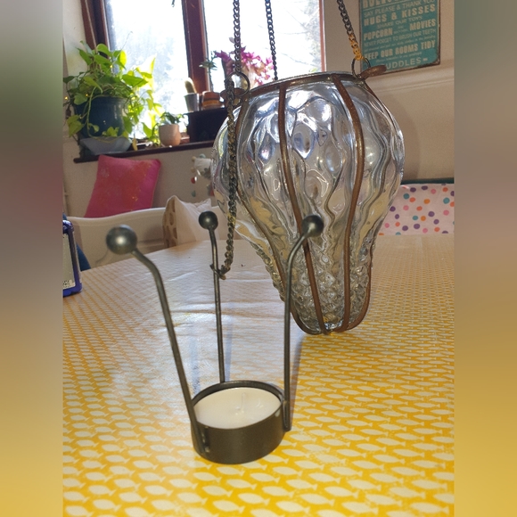 *SOLD* Cast iron glass hanging candle tealight holder vintage style shabby chic - Picture 9 of 11